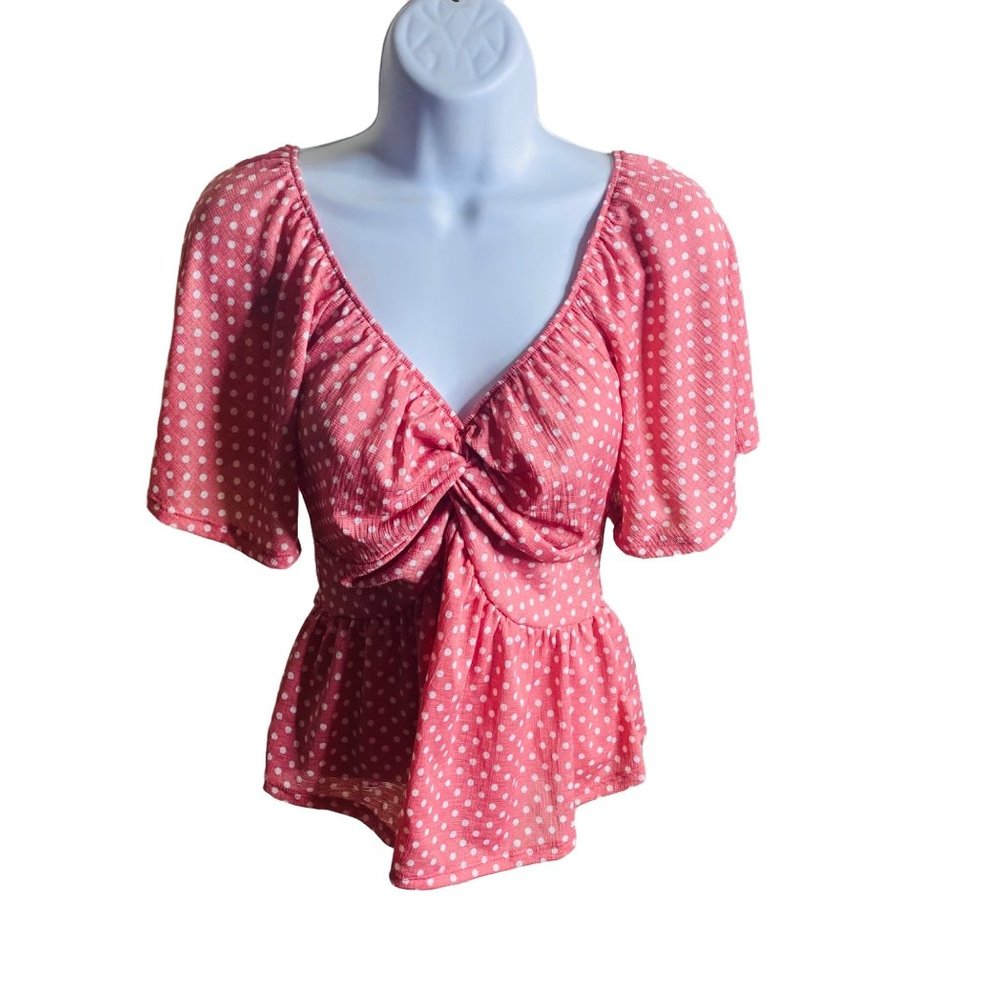 Revive pink with white polka dot top size S